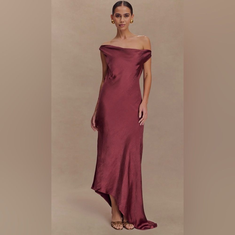 Meshki Yvette Slip Maxi Dress With Asymmetrical Hem - Brown Cherry